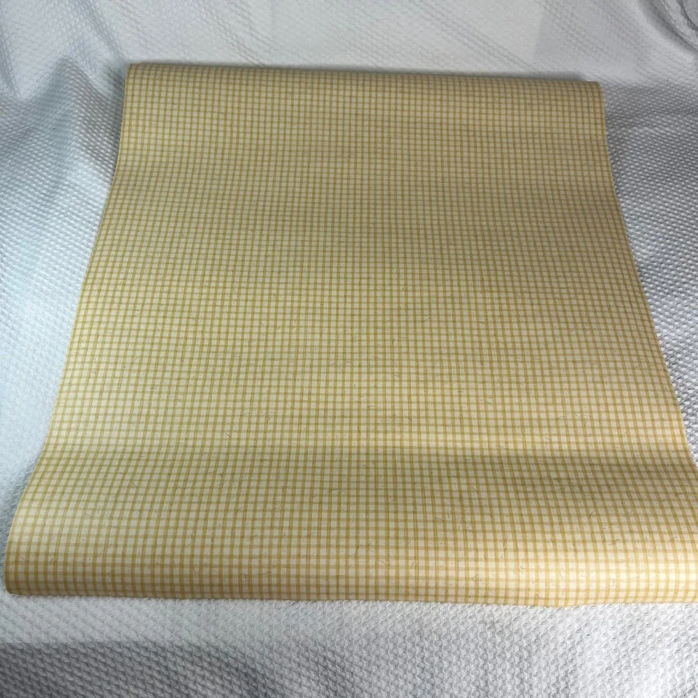 VTG Butter Yellow Gingham Wallpaper Roll‎ Textured Grasscloth Style 20.5In Wide